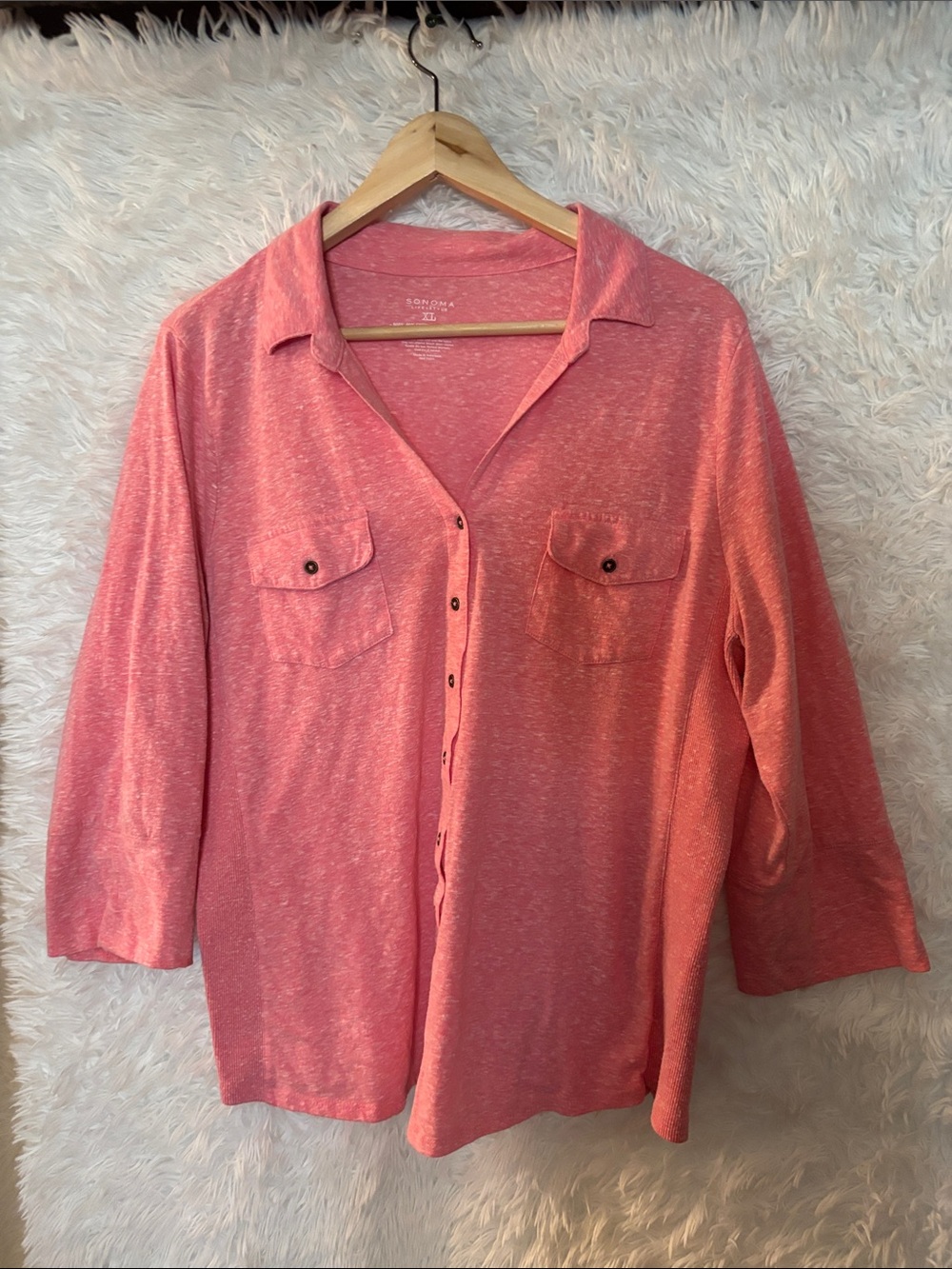 Sonoma 3/4 Sleeve Blouse Button Down Size XL